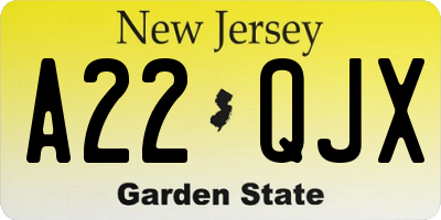 NJ license plate A22QJX