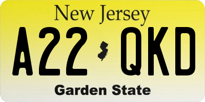 NJ license plate A22QKD