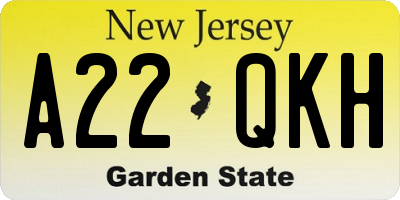 NJ license plate A22QKH