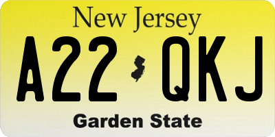 NJ license plate A22QKJ