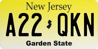 NJ license plate A22QKN