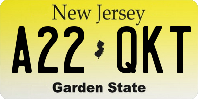 NJ license plate A22QKT