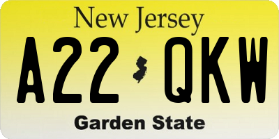NJ license plate A22QKW