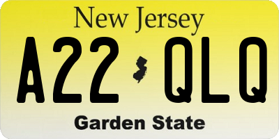 NJ license plate A22QLQ