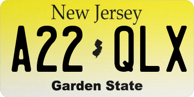 NJ license plate A22QLX