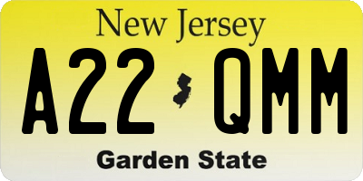 NJ license plate A22QMM