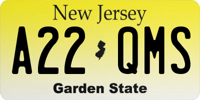 NJ license plate A22QMS