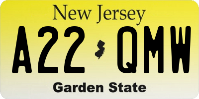 NJ license plate A22QMW