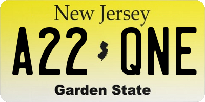NJ license plate A22QNE