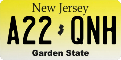 NJ license plate A22QNH