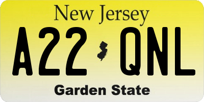 NJ license plate A22QNL