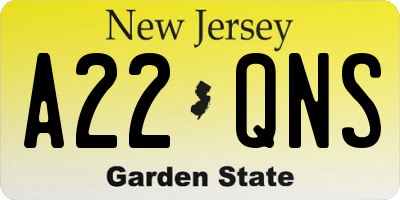 NJ license plate A22QNS