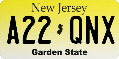 NJ license plate A22QNX