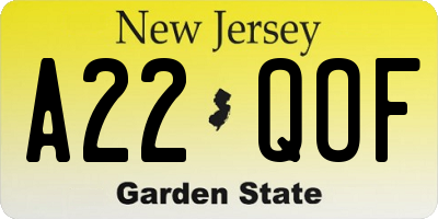 NJ license plate A22QOF