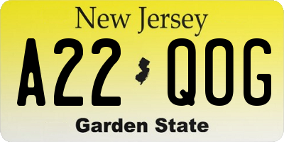 NJ license plate A22QOG