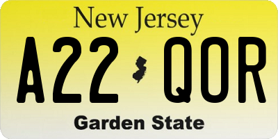 NJ license plate A22QOR