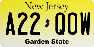 NJ license plate A22QOW