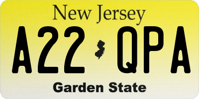 NJ license plate A22QPA