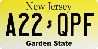 NJ license plate A22QPF