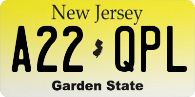 NJ license plate A22QPL