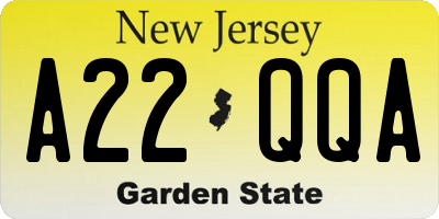 NJ license plate A22QQA