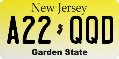 NJ license plate A22QQD