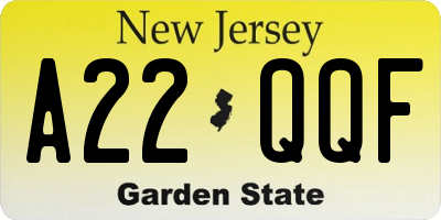 NJ license plate A22QQF
