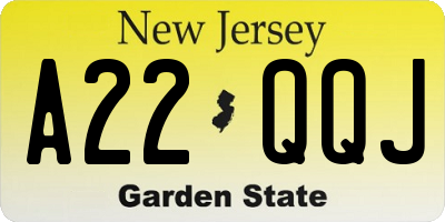 NJ license plate A22QQJ