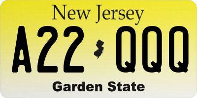 NJ license plate A22QQQ