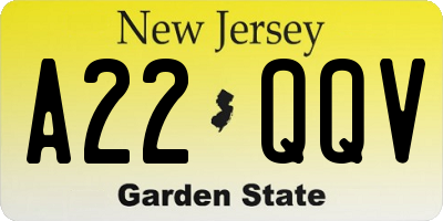 NJ license plate A22QQV