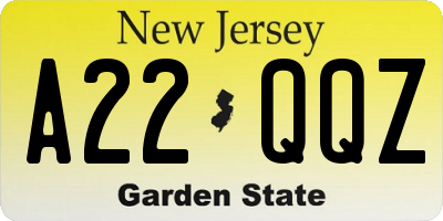 NJ license plate A22QQZ