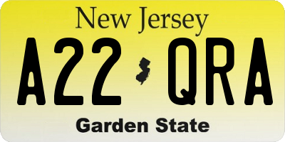 NJ license plate A22QRA