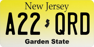 NJ license plate A22QRD