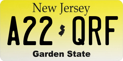 NJ license plate A22QRF