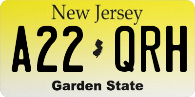 NJ license plate A22QRH