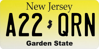 NJ license plate A22QRN