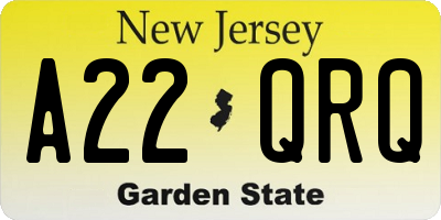 NJ license plate A22QRQ