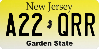 NJ license plate A22QRR