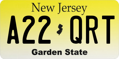 NJ license plate A22QRT