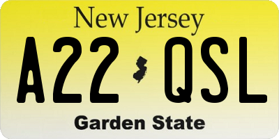 NJ license plate A22QSL