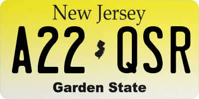 NJ license plate A22QSR