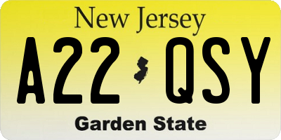 NJ license plate A22QSY