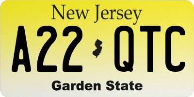 NJ license plate A22QTC