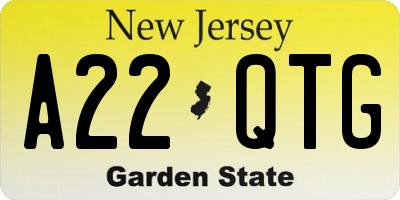 NJ license plate A22QTG