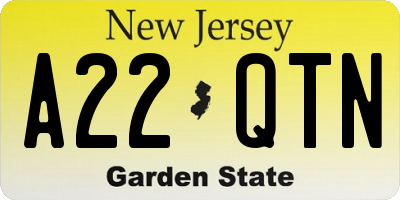 NJ license plate A22QTN