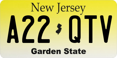 NJ license plate A22QTV
