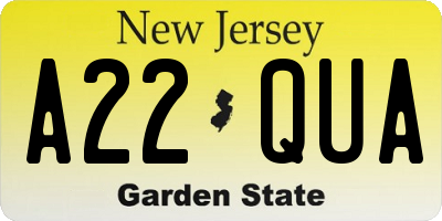 NJ license plate A22QUA