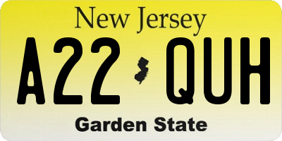 NJ license plate A22QUH
