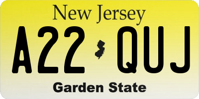 NJ license plate A22QUJ