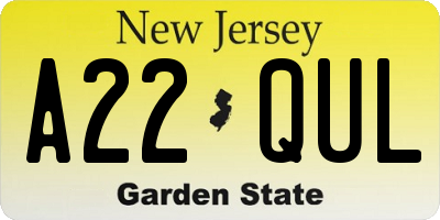 NJ license plate A22QUL